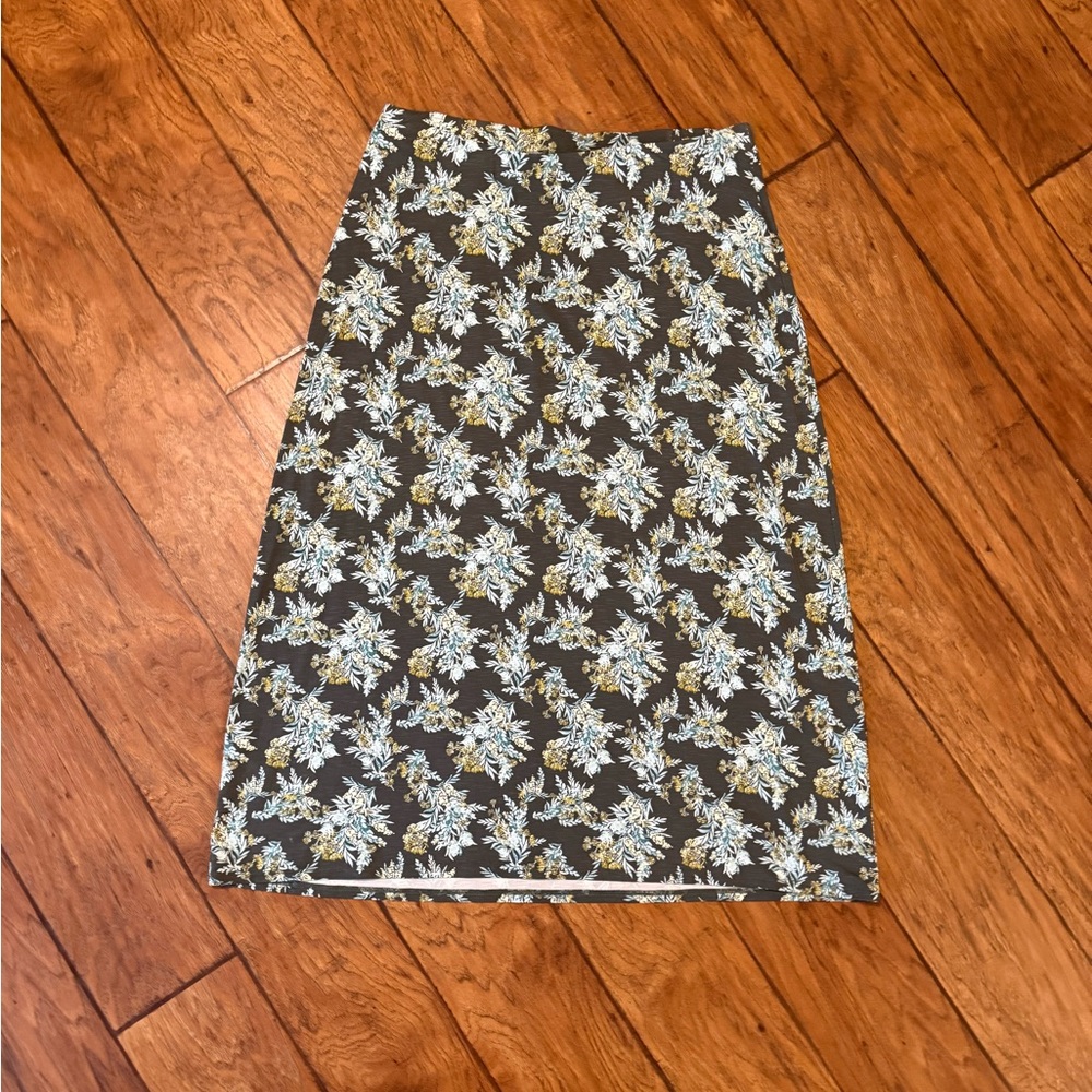 NWT J. Jill Floral Maxi Skirt Womens 1X Green & Blue Pull On Elastic Waist